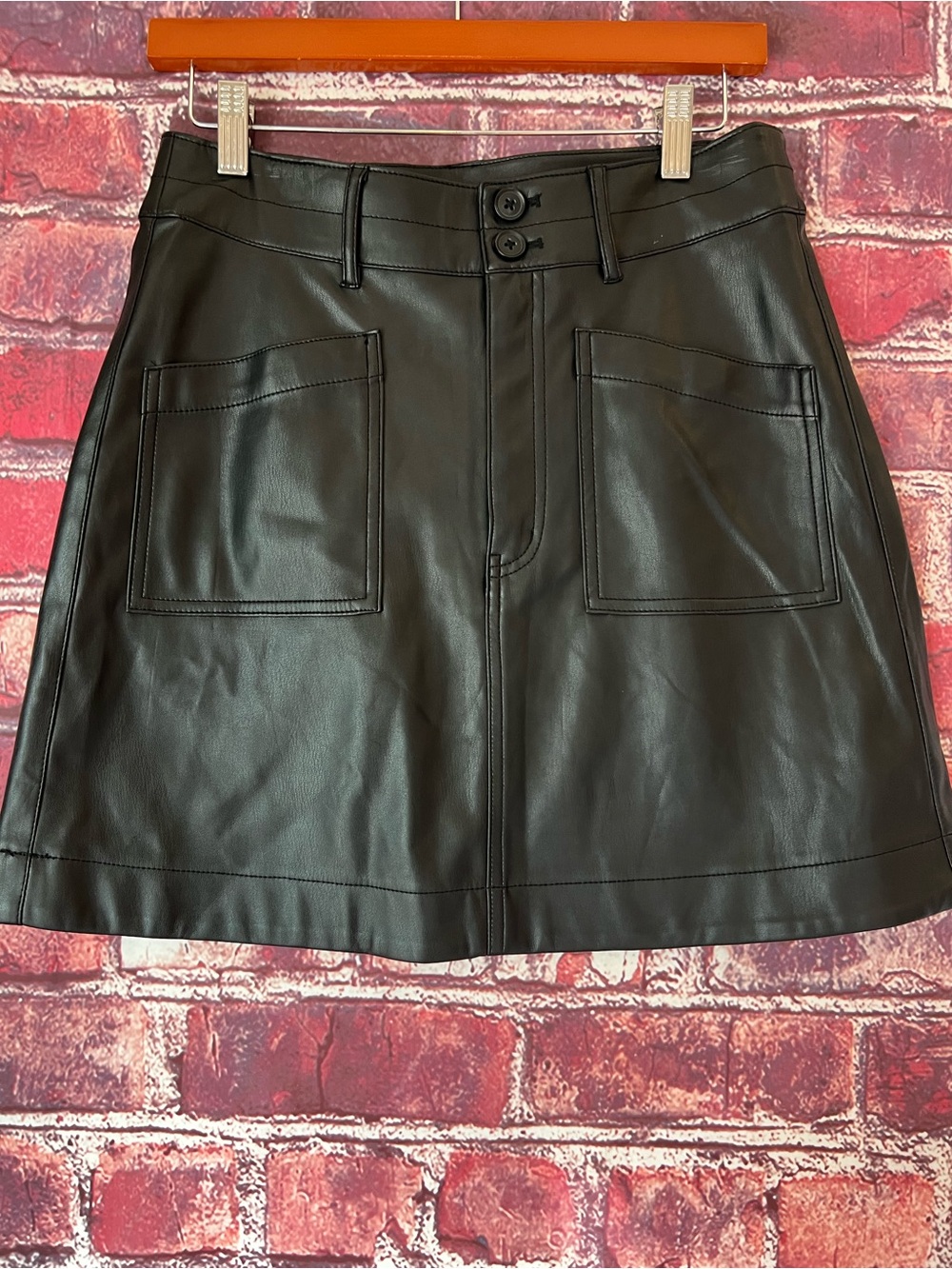 Madewell Faux Leather Patch Pocket A-Line Mini Skirt Black 4
